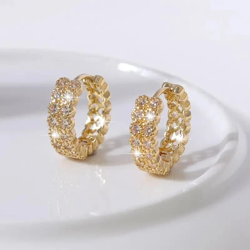 Huitan Exquisite Gold Color Women Hoop Earrings with Cubic Zirconia Bling Ear Accessories Wedding Party New Trendy Jewelry