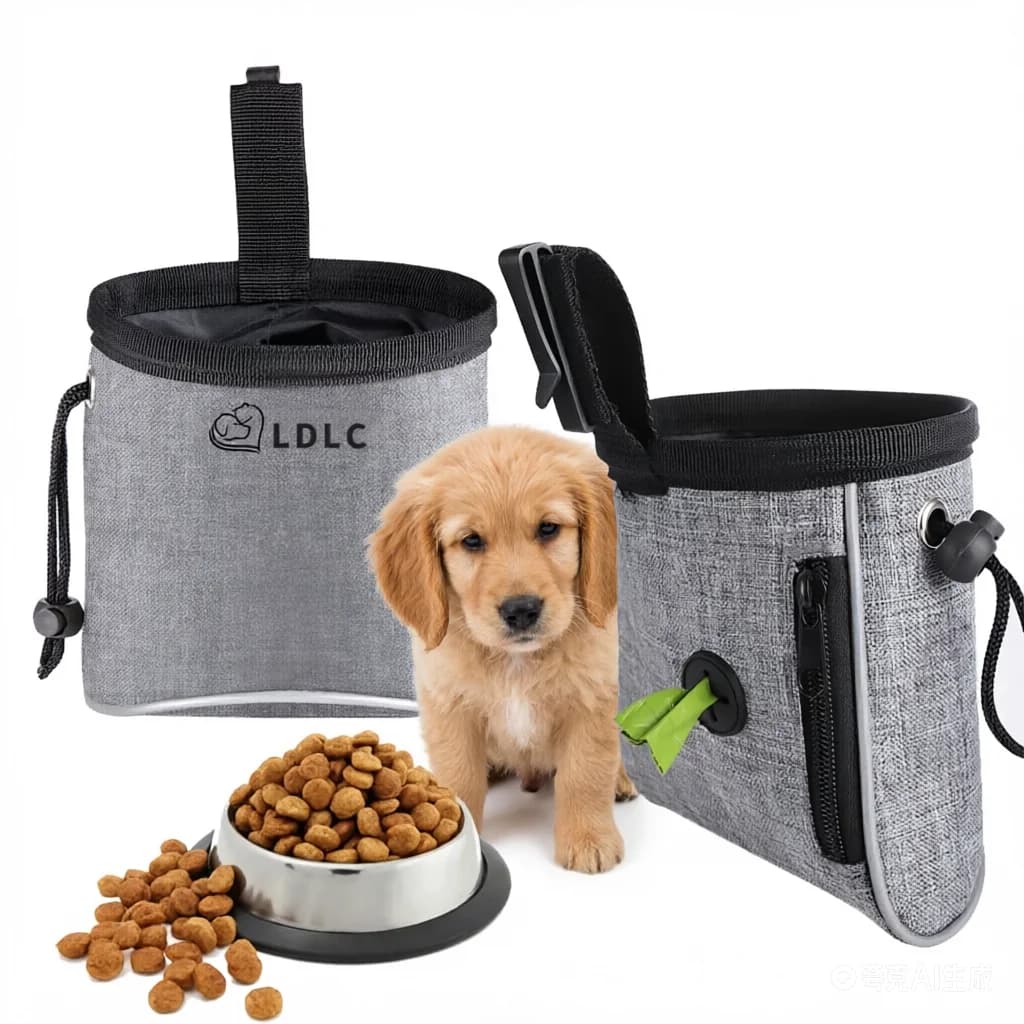 Borsa per addestramento cani con dispenser integrato per sacchetti igienici, porta facilmente crocchette e snack, ideale per l'allenamento all'aperto.