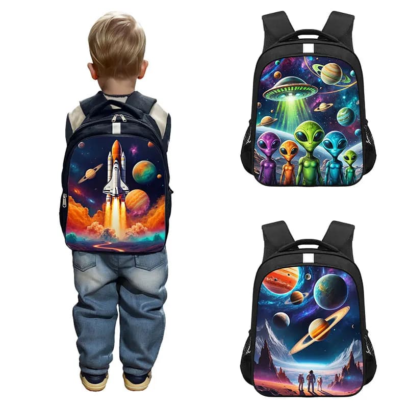 Misterioso universo telescopio UFO Alien astronave zaino donna uomo zaino per borse da viaggio per adolescenti zaini per Laptop