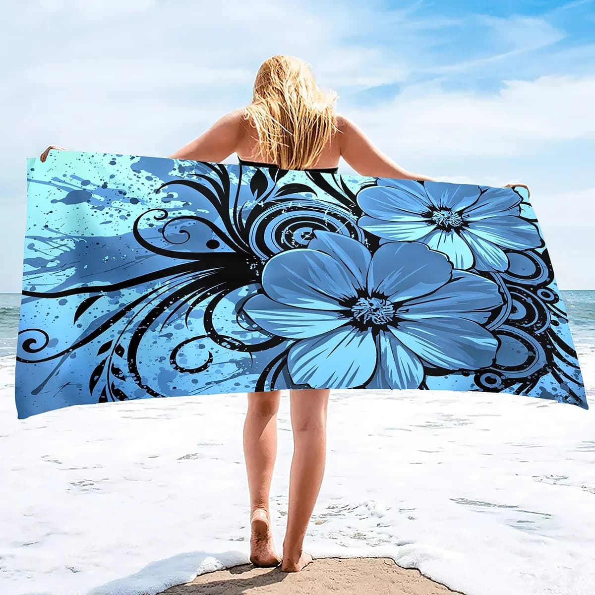 Squisito telo mare dal design floreale blu - Morbida microfibra per viaggi, piscina e spa - Regalo perfetto per