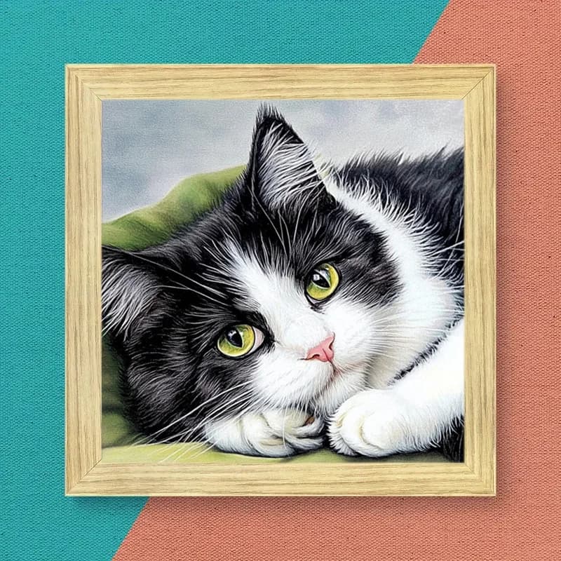 Black And White Cat Living Room Decorative Diamond Painting Kit, Cross-Stitch Mosaic Art Craft, Suitable for Beginners