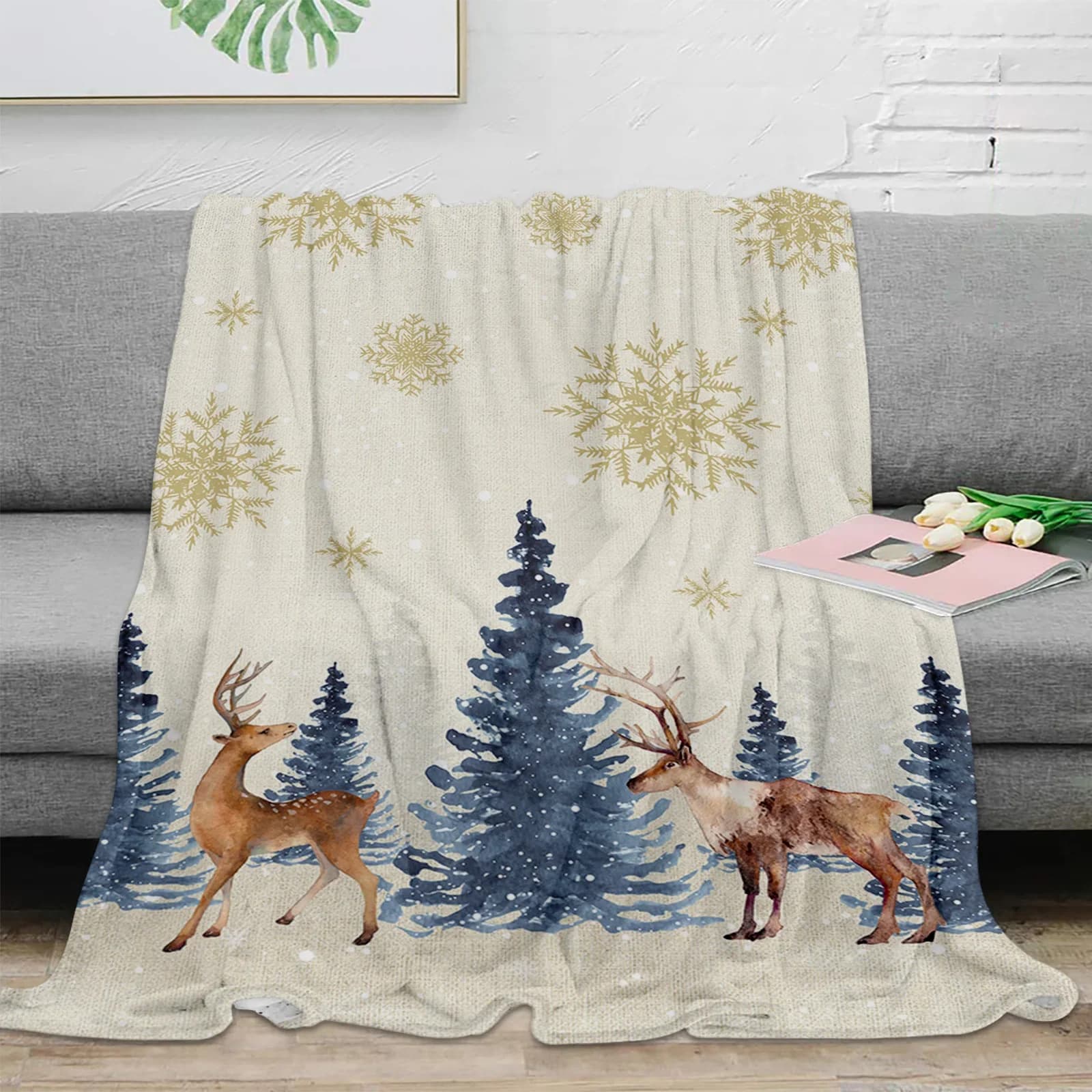 Coperta da tiro fiocco di neve di natale coperta di alce coperte di peluche morbide e comode lenzuola calde per divani