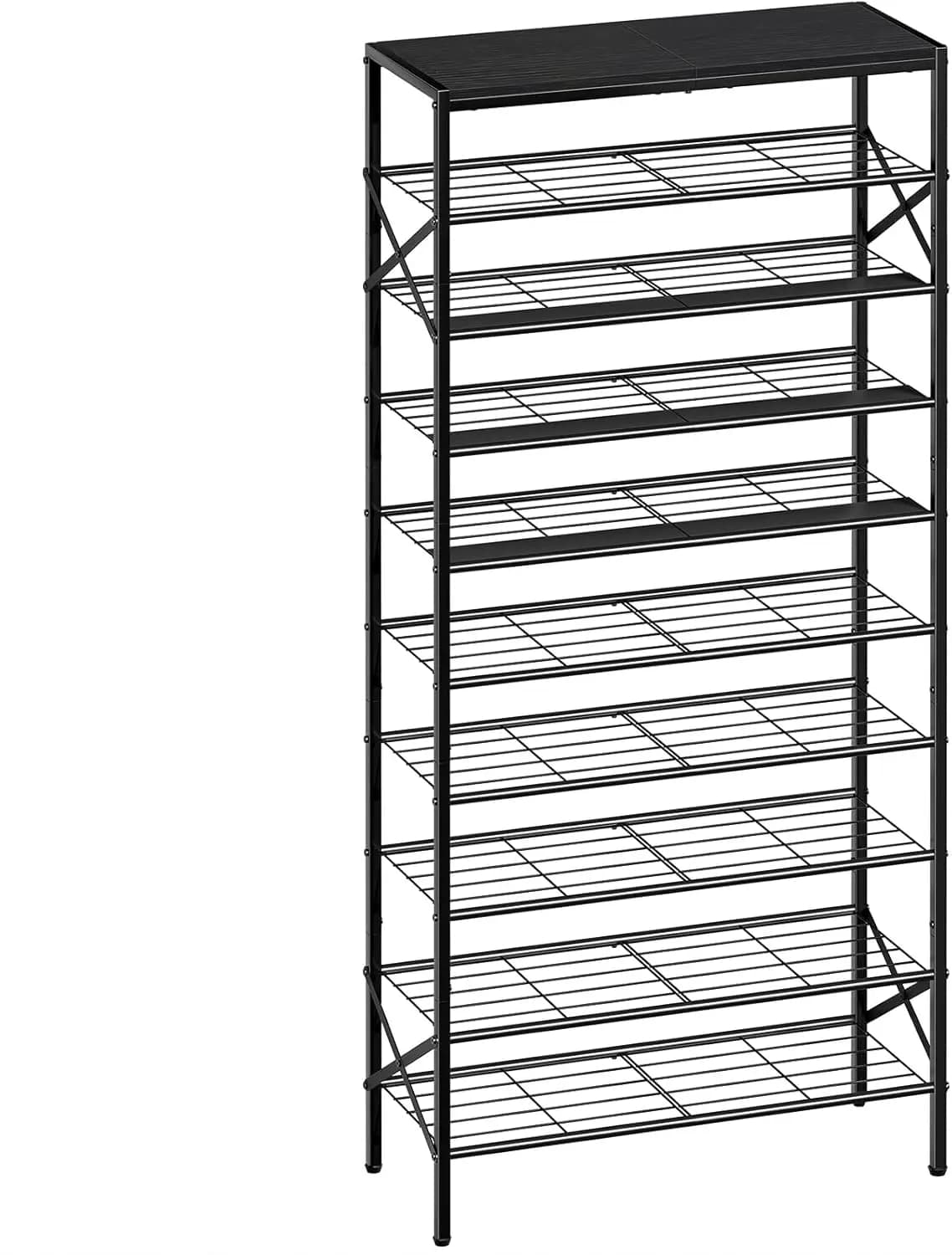Metal Scarve 10 Shelves with Wood Floor, Contains 30-40 Paia, for Entrance or Wardrobe, Black Organizer Resistant