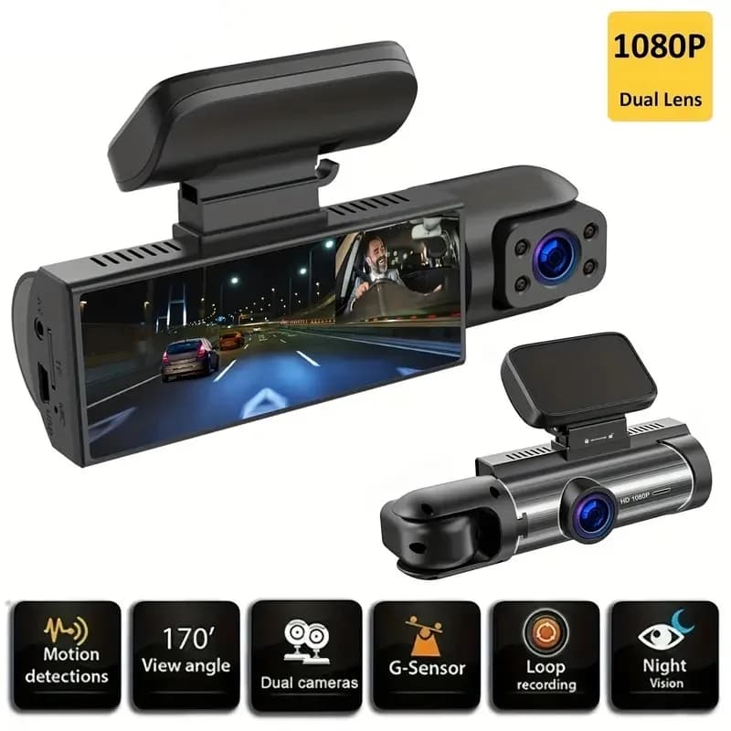Doppia fotocamera 1080P, Dash Cam per auto, anteriore e interna, telecamera per auto con visione notturna IR, registrazione in loop, telecamera DVR per auto grandangolare