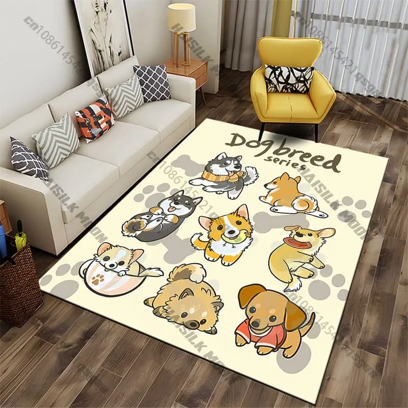 Carpet with nice breeds of cartoon dogs, yoga mat, decoration for living room, baby cat mat, mat for mint, carpet for games