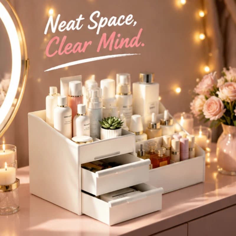Small White Drawer Style Plastic Makeup Storage Rack, Desktop Cosmetic Holder for Lipsticks, Bedroom Bathroom Dressing Table Use