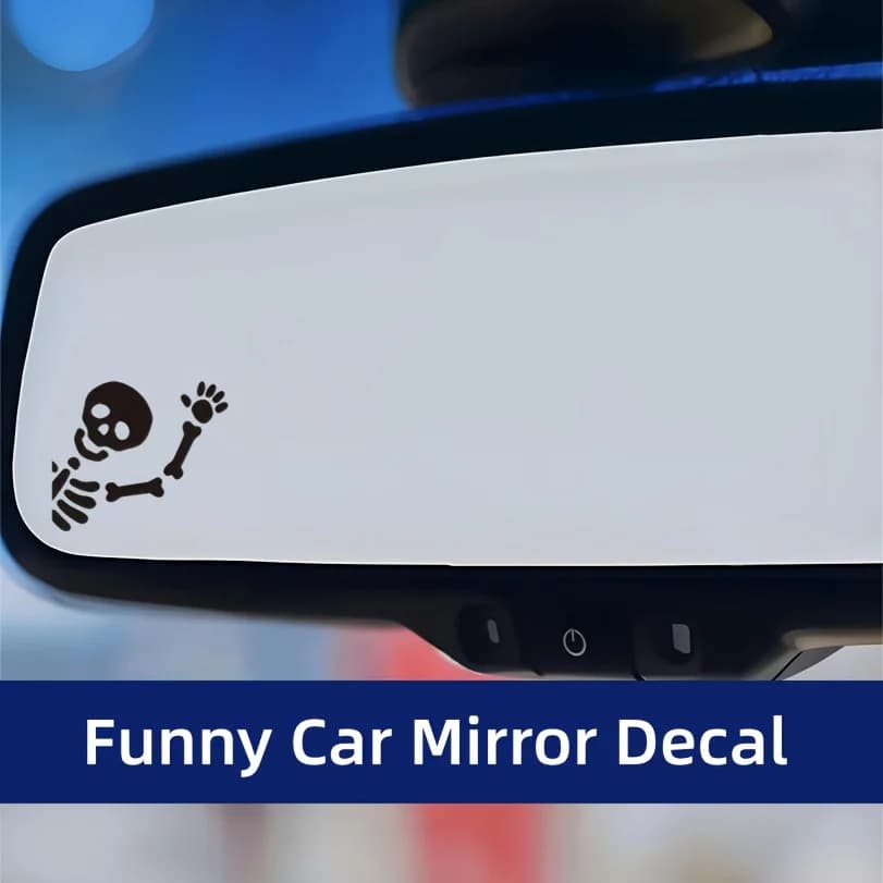 2PCS/SET Funny Waving Skeleton Car Mirror Sticker, Waterproof Vinyl Decal for Rearview Mirror
