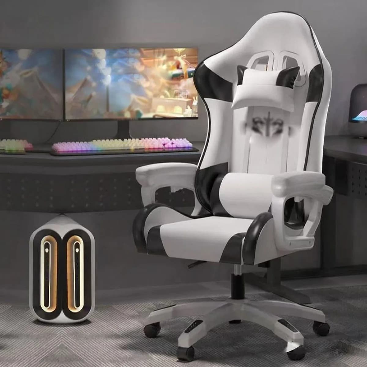 Sedia per videogiochi per ufficio e scrivania per computer Uso schienale ergonomico reclinabile Braccioli regolabili Poggiapiedi con supporto lombare