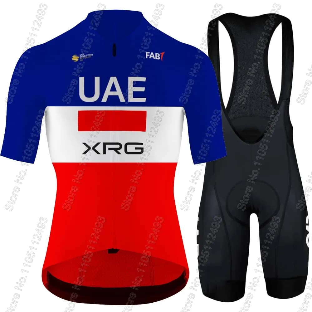 Cycling Knit UAE France Champion 2025 Set Short Sleeved Clothing Road Bike Shirts Jumpsuit Shorts with Bicycle Seats MTB Maillot