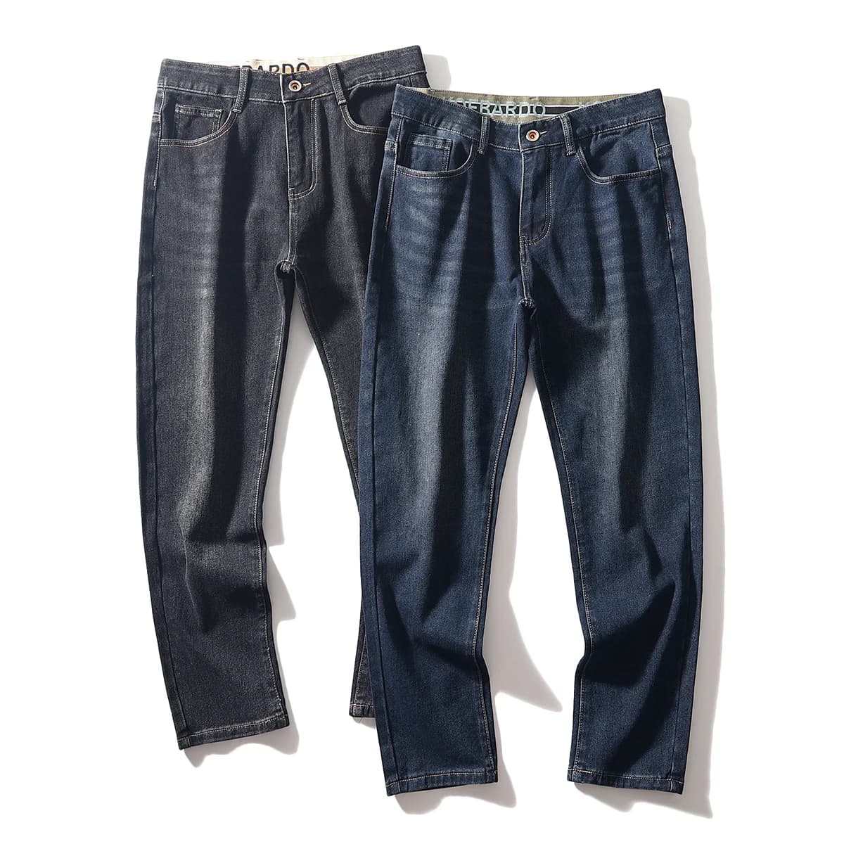Thickened Inner Men's Fashion Washed Straight Leg Jeans Long Trousers Autumn Winter Casual Comfortable Fit mid High Waist