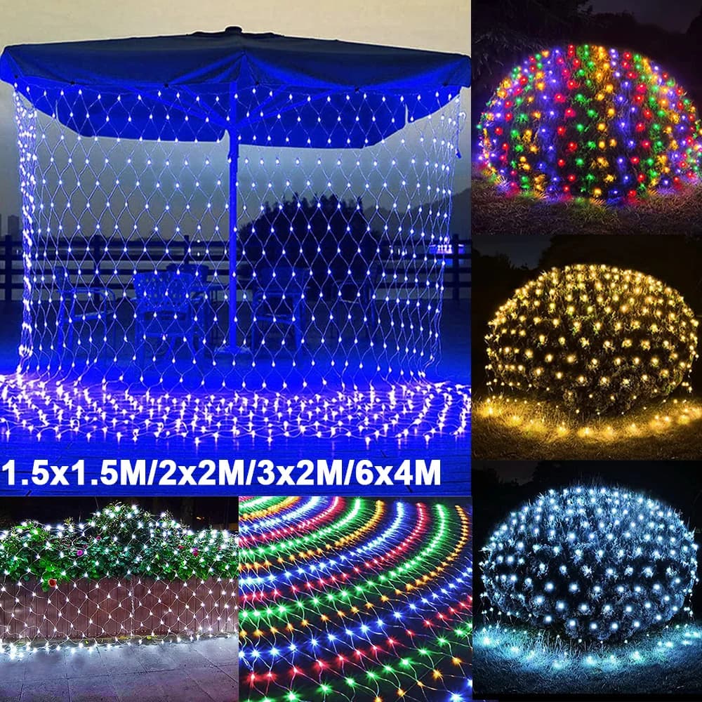 Luci a rete a LED Luci da fata natalizie per esterni 8 modalità di illuminazione Collegabili Decorazioni per lampade per feste di Natale impermeabili per matrimoni