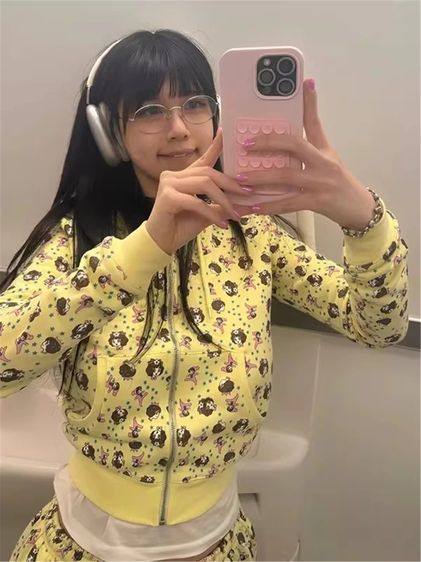 Retro American Yellow Hoodie Women's Loose Fleece Short Zipper Open Cardigan Spring Autumn New Style Korean Style Warmth