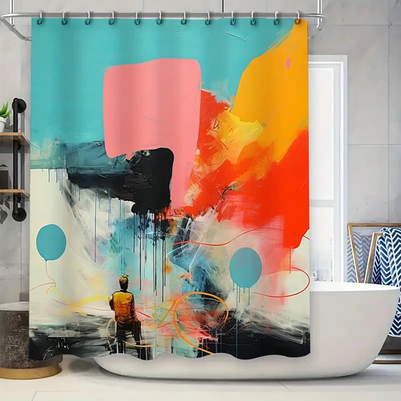 Set di tende da doccia per vasca artistica, tessuto impermeabile decorativo colorato blu rosso arancione giallo, perfetto per il bagno di casa