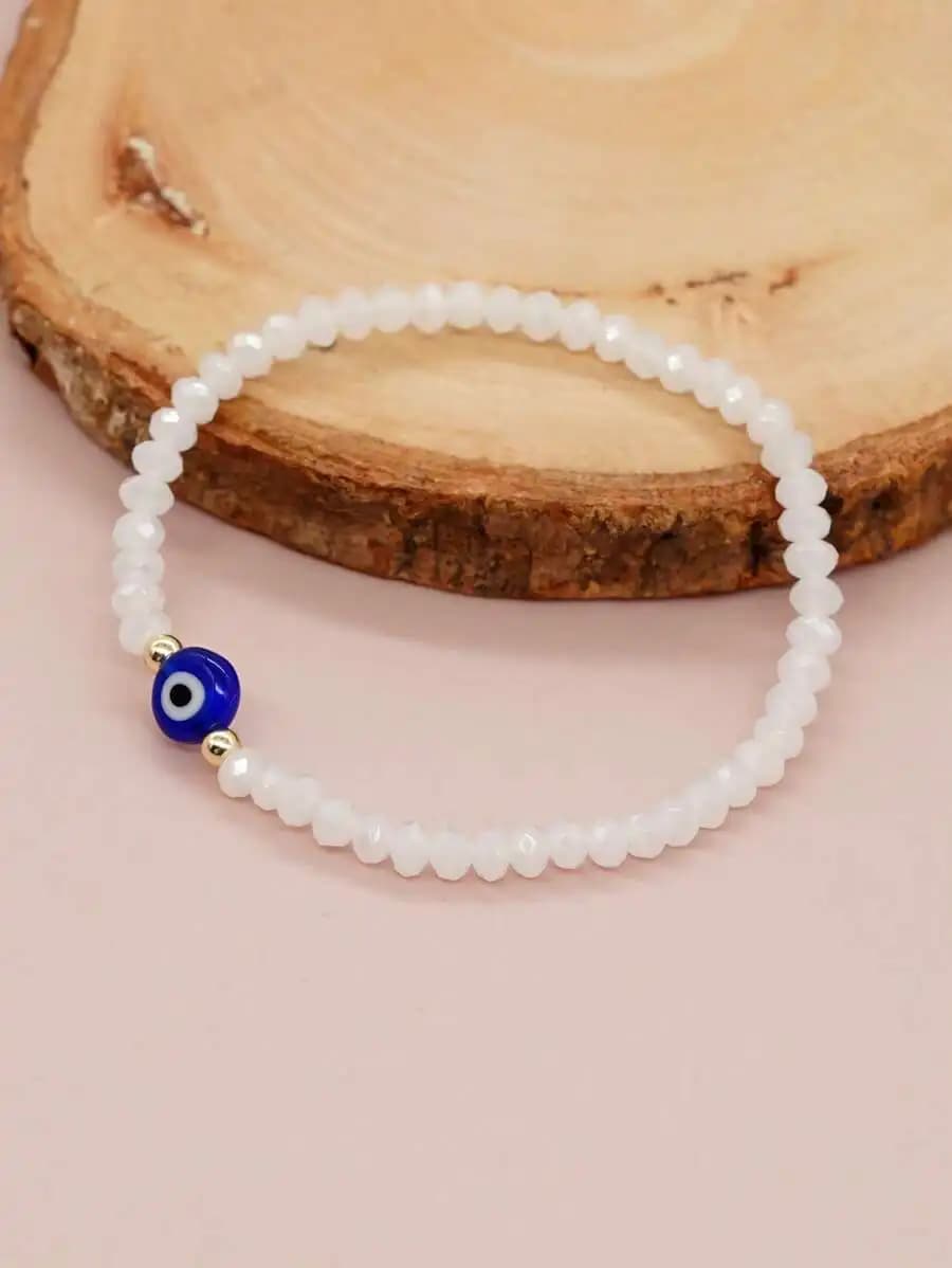 Evil Eye Beaded Crystal Pearl Bracelet For Women