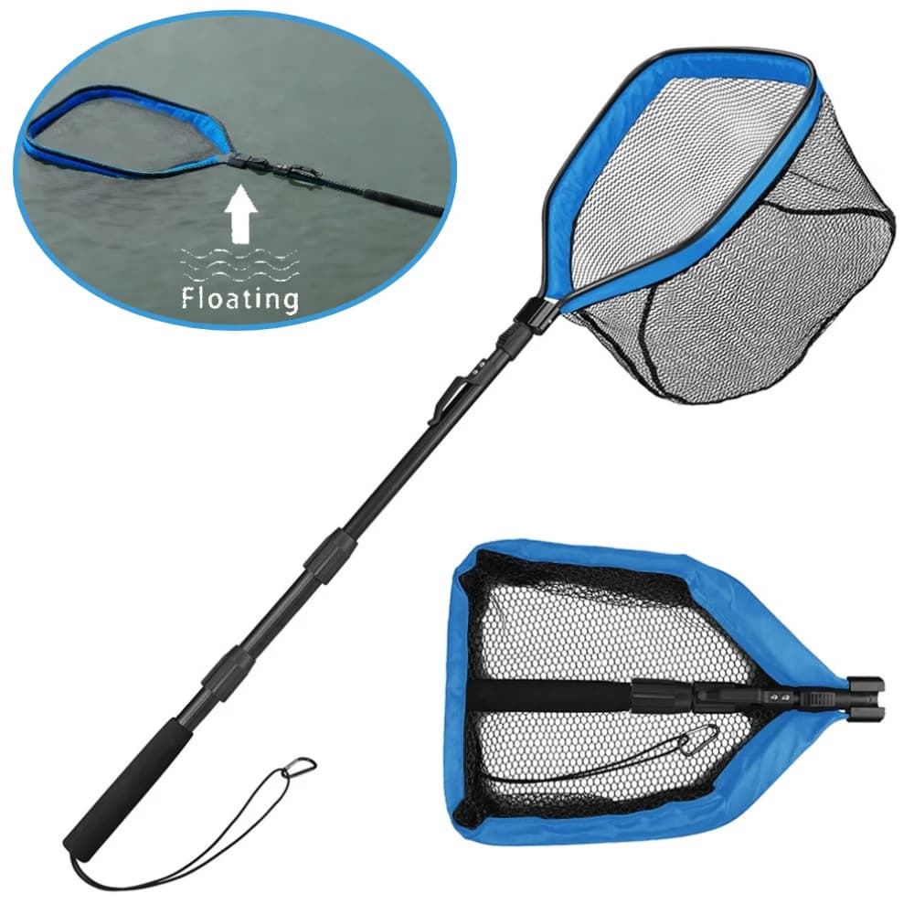 Retino da Pesca Galleggiante con Manico Telescopico Pieghevole e Rete in Nylon per Cattura e Rilascio in Acqua Salata e Dolce