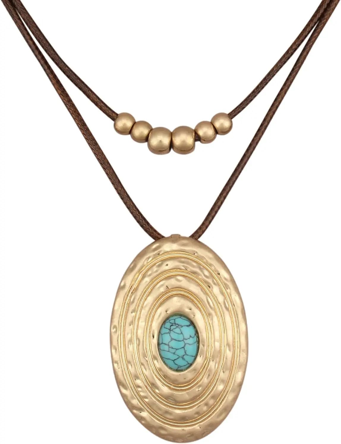 Collane Boho da Donna, Collana a Cerchio Spesso, Collana a Strati Boho, Collana Girocollo in Pelle con Cerchio, Lunga