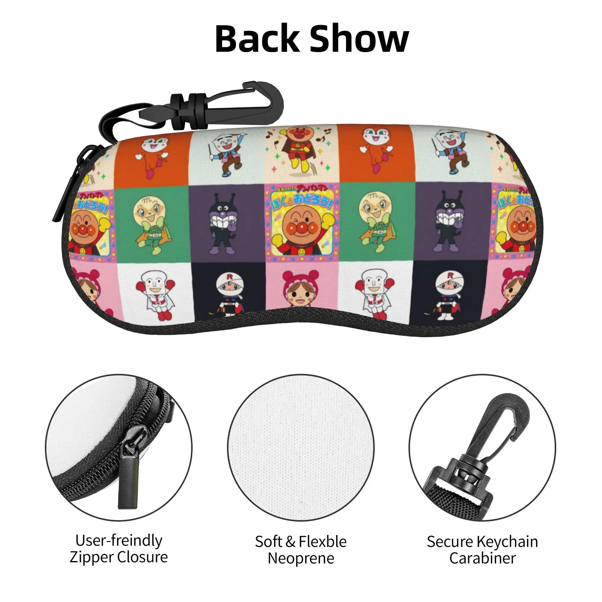 Custodia Protettiva per Occhiali a Scacchi con Cartone Animato Anpanman, Custodia Carina per Occhiali da Sole, Astuccio per Occhiali Anime Supereroe