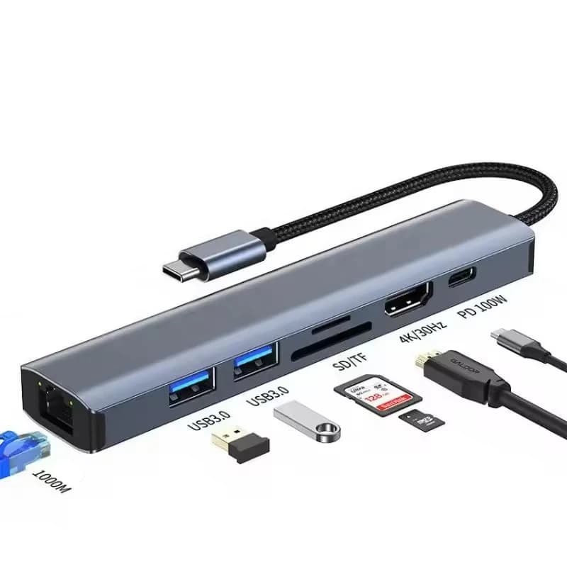 Docking station per espansore USB 3.0 7 in 1 4K per adattatore Ethernet HDMI Gigabit RJ45 Hub USB C Ricarica PD per MacBook Stock