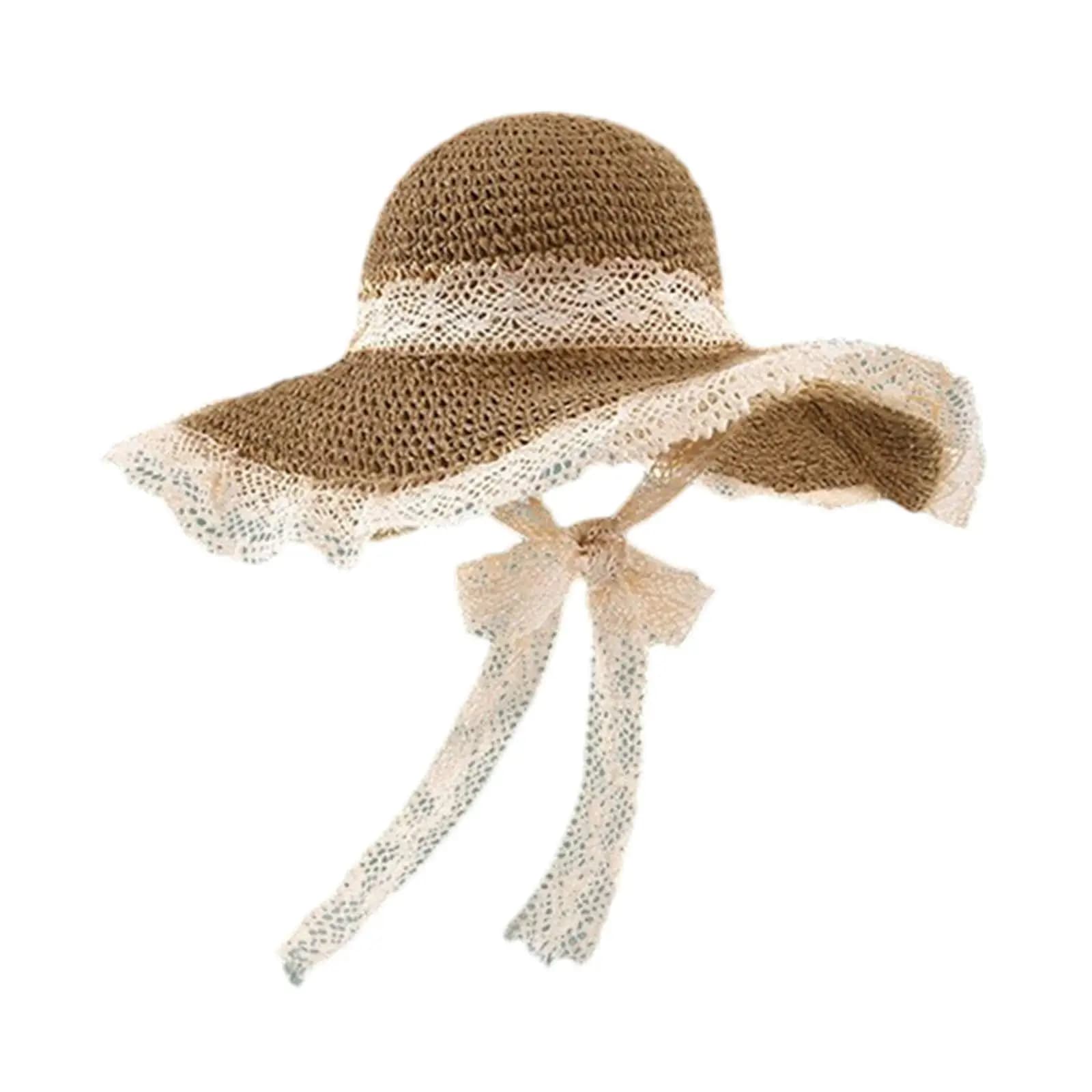 Wide Brim Sun Hat Sunscreen Hat Boho Breathable Cap Girls Women Straw Hat Beach Hat for Festival Outdoor Vacation Camping Trips