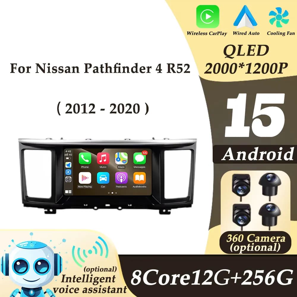 Android Auto CarPlay for Nissan Pathfinder 4 R52 2012-2020 Autoradio Multimedia GPS Navi 2K QLED Screen Divided DSP WIFI 4G