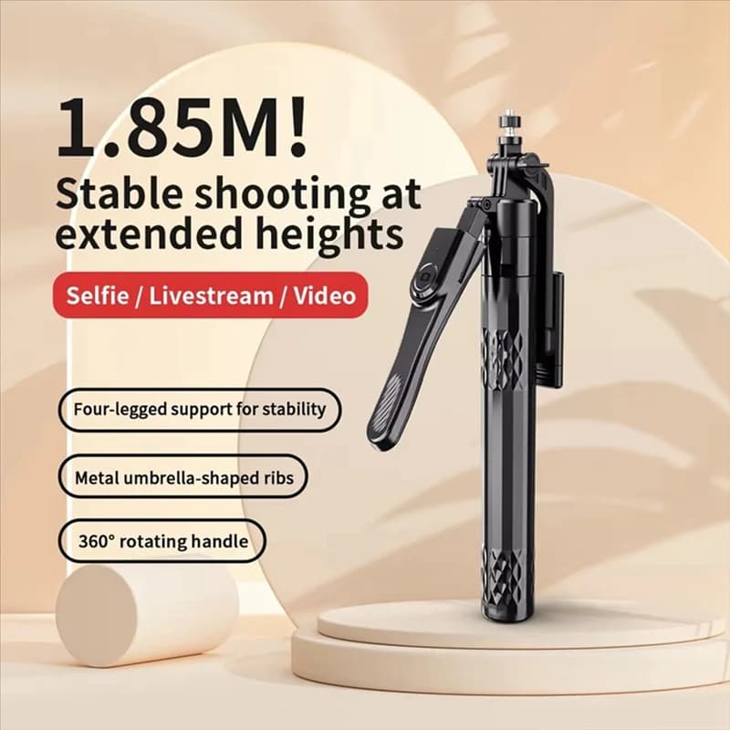 【NUOVISSIMO】Per Iphone 16 15 14 13 Pro Max Compatibile con Android 1.85M Treppiede per selfie stick con telecomando Testa a sfera panoramica H