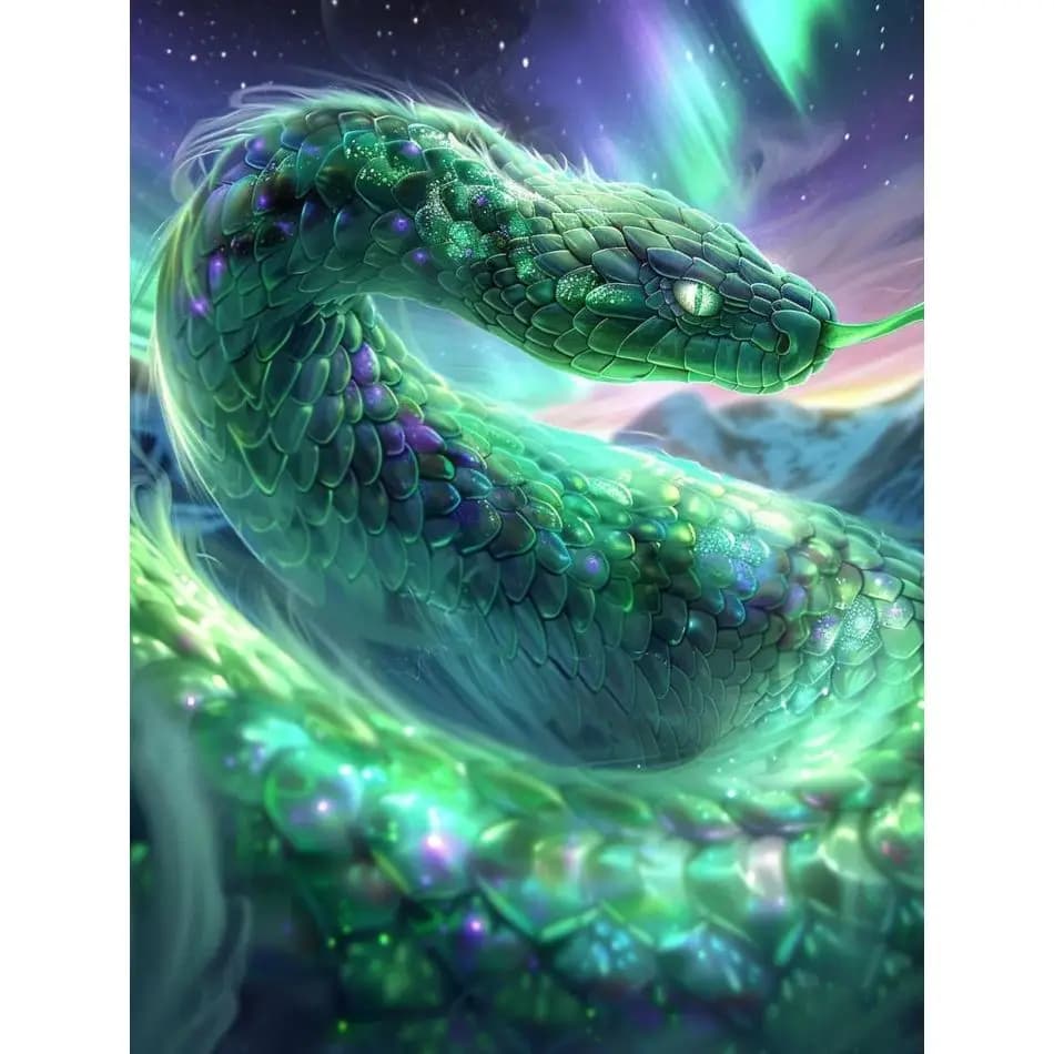 RUOPOTY The Green Snake Diamond Painting Handicraft Art Rhinestone Art Crafts Animal Full Round Paint By Diamonds Adults Crafts