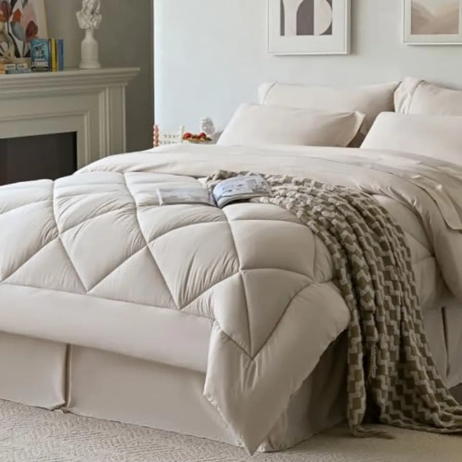 Set Copripiumino Completo 8 Pezzi per Tutte le Stagioni, Set Letto Soffice con Lenzuola, Coperta e Federe