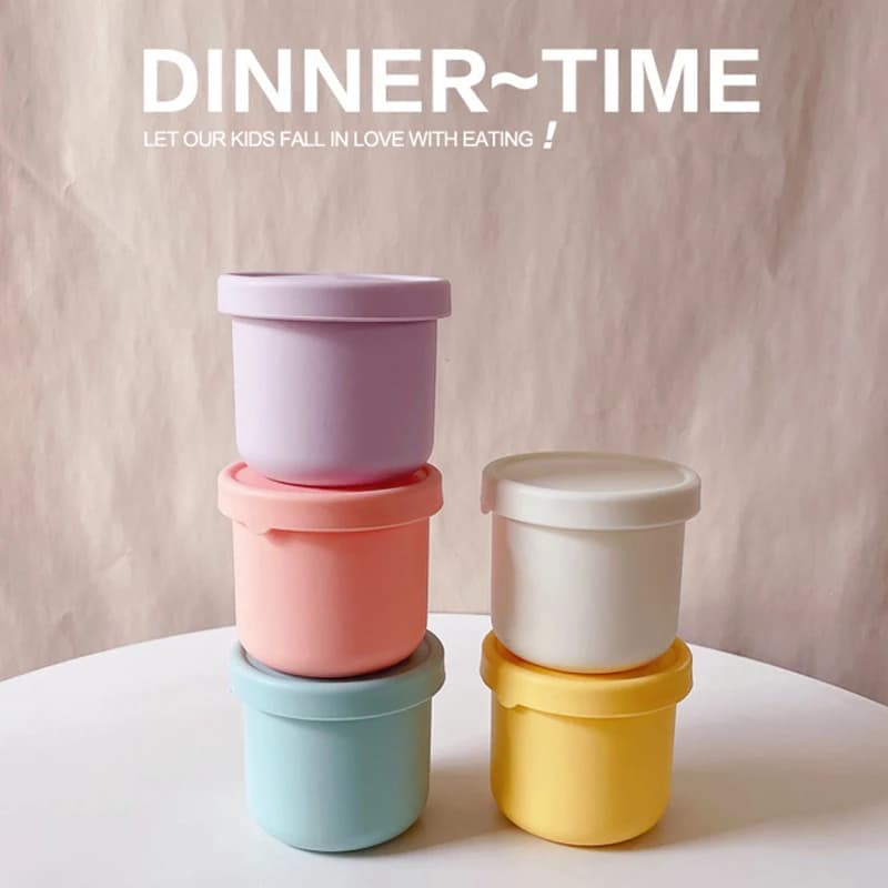 Scatola da pranzo da 250 ml per bambini Contenitore per condimenti per insalata Scatola da pranzo in silicone antiaderente con coperchio Stampo per cubetti di ghiaccio riutilizzabile Bento Box