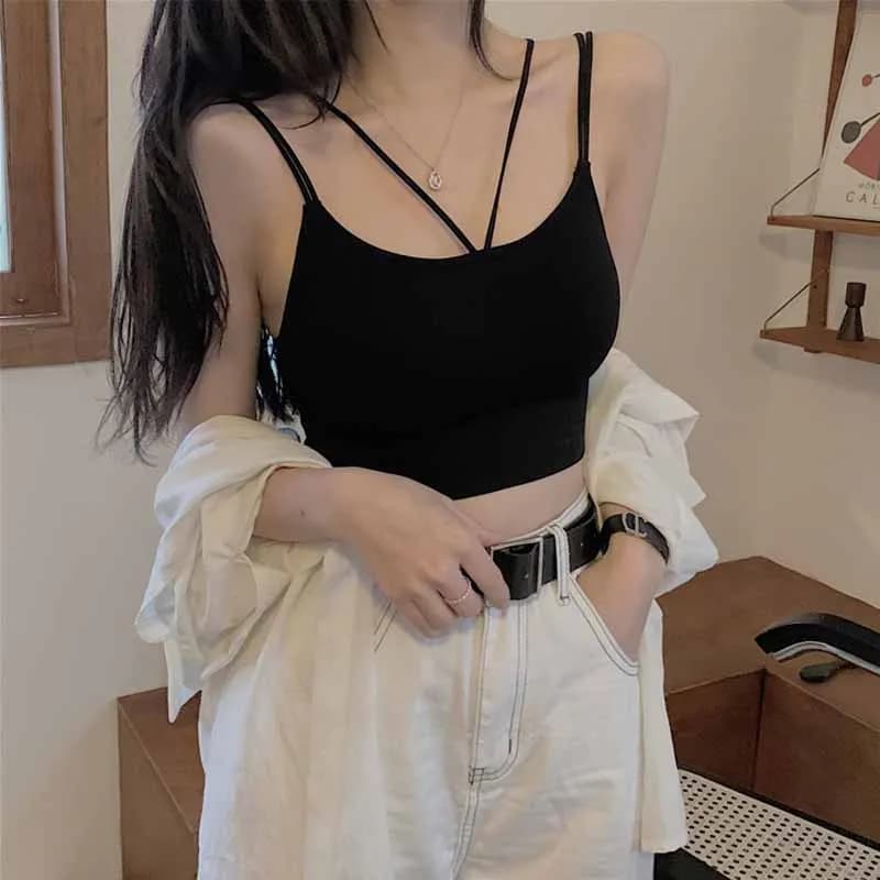 Sexy Cross Back Sports Bra Women's Summer Outdoor Wear Prevent Exposure Small Chest Gathered Trendy Vest Commute Style Slim Fit