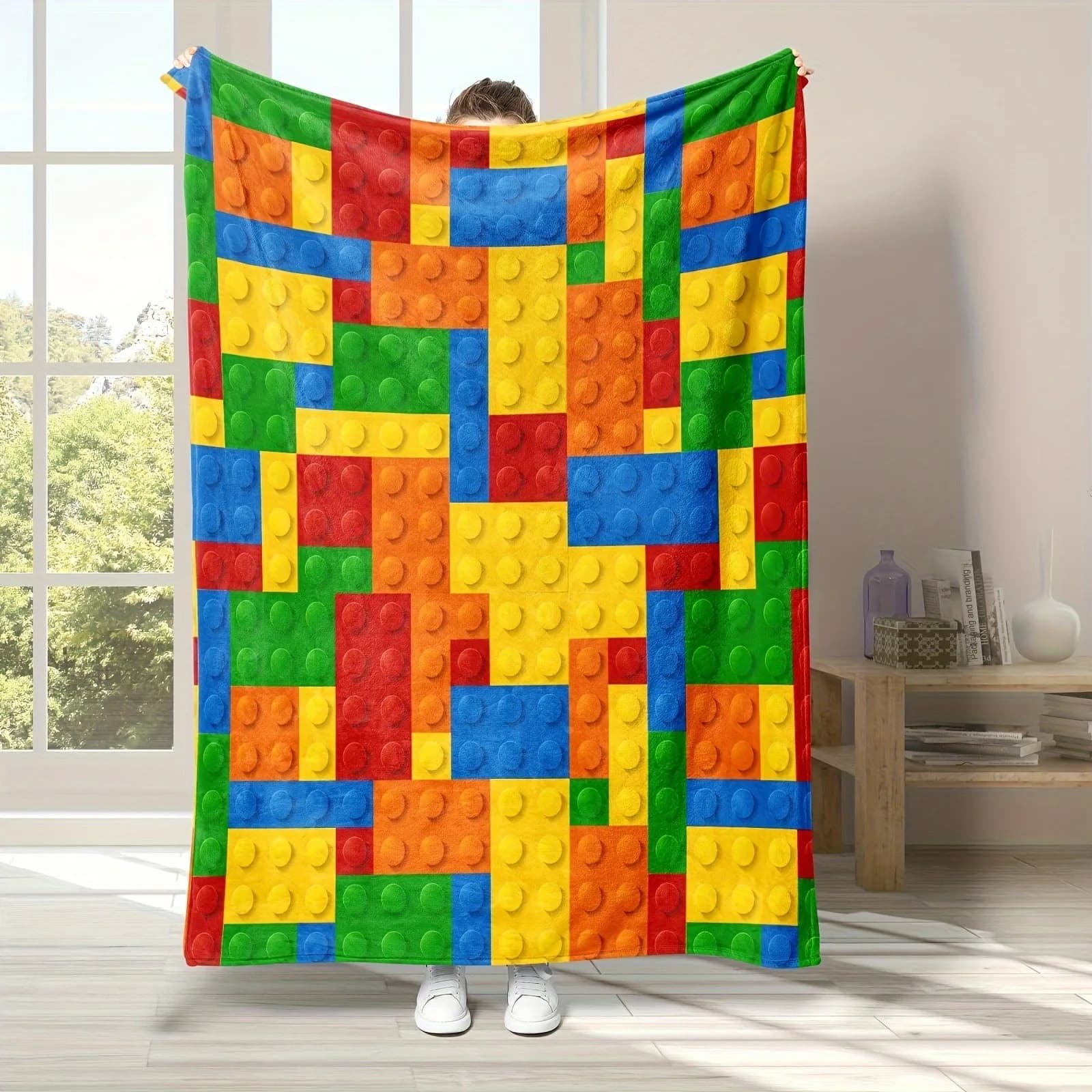 Blocchi di costruzione Coperta di flanella Dimensioni multiple Stampa 2D Tema di mattoni Tessuto di flanella Divano per tutte le stagioni Letto da ufficio Viaggi in campeggio