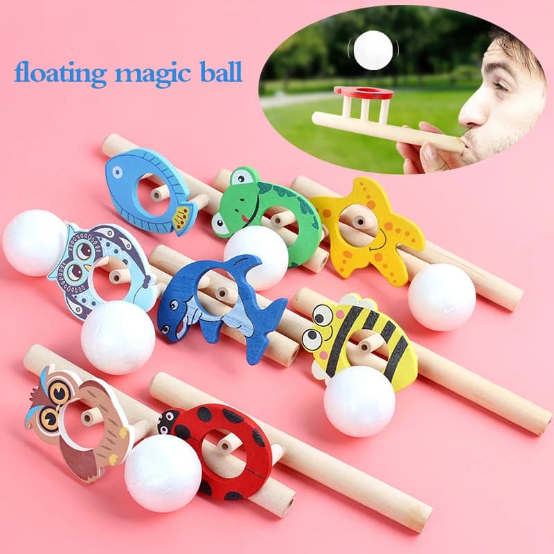 1Pc legno galleggiante tubo di soffiaggio gioco di palla giocattolo gioco da tavolo per bambini equilibrio formazione galleggiante palla di salto giocattolo educativo per bambini