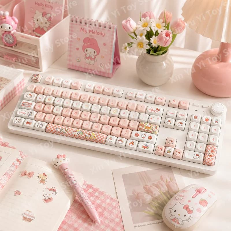 Sanrio Hello Kitty Wired Mechanical Keyboard 104 Keys Cute Pink Gaming Keyboard PC Mac Laptop Gamer Accessories Birthday Gift