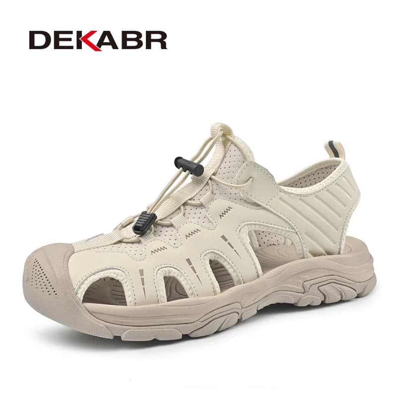 DEKABR Men's Summer Beach Sandals in Vera Leather, Breathable, with Punta Chiusa, Anti-slip, with Adjustable Lace, Sound Resistant to wear, Comfortable