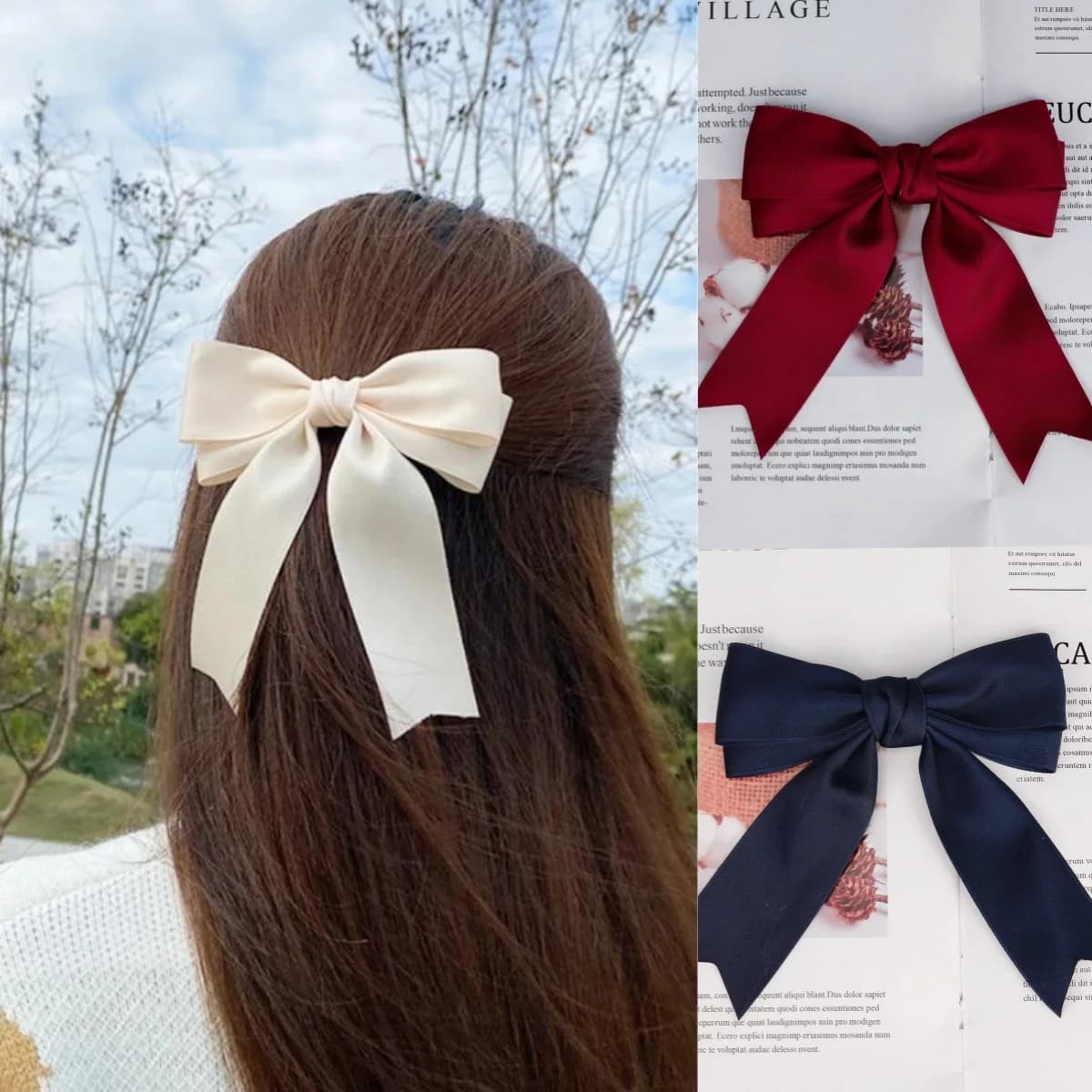 Elegant solid color black red ribbon double layered bow tailcoat women's hair clip wedding shopping gift accessories headwear