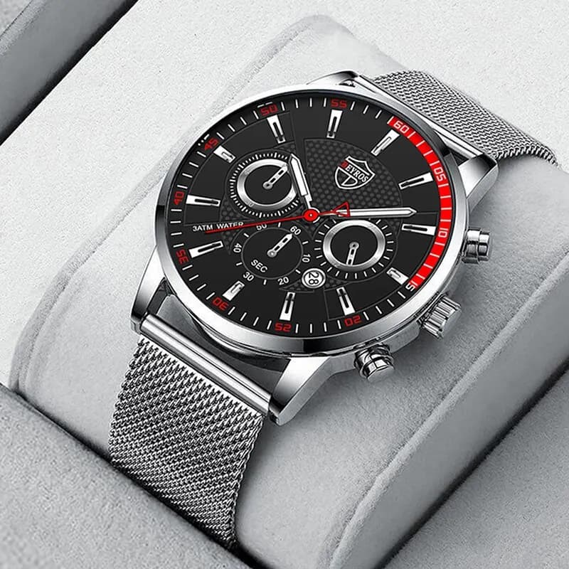 Orologi sportivi alla moda da uomo Orologio da polso al quarzo casual da uomo d'affari Orologio da cintura in maglia argentata di lusso