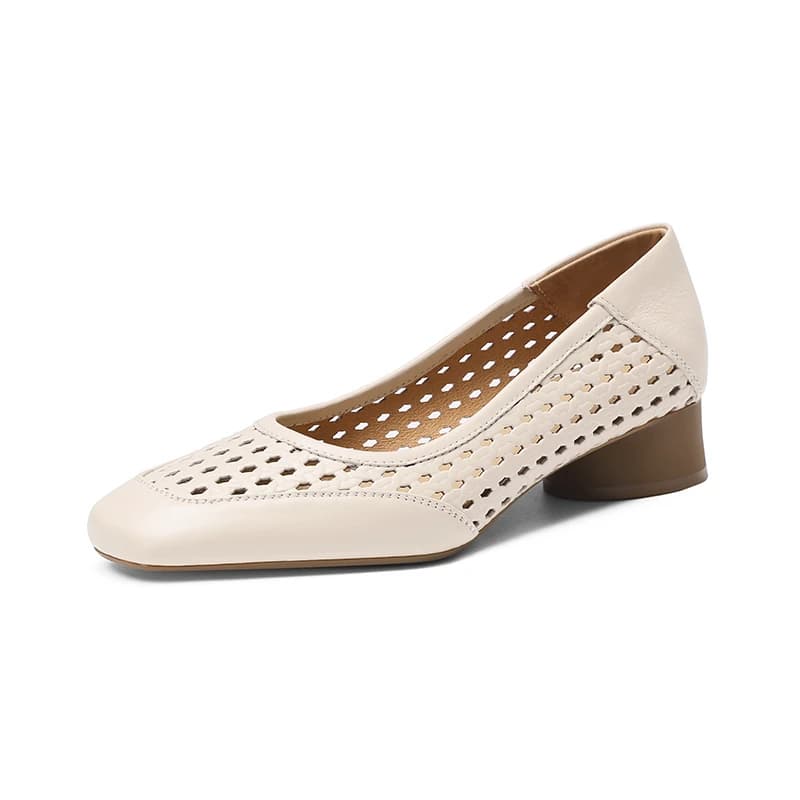 2026 New Fashion Women's Summer Design Temperament Hollow High Heel Shoes Leather Square Head Shallow Mouth Shoes Zapatos Mujer