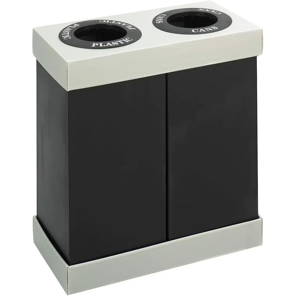 Dual 28-Gallon Trash & Recycle Bins, Black/Gray, Recycling Center Style