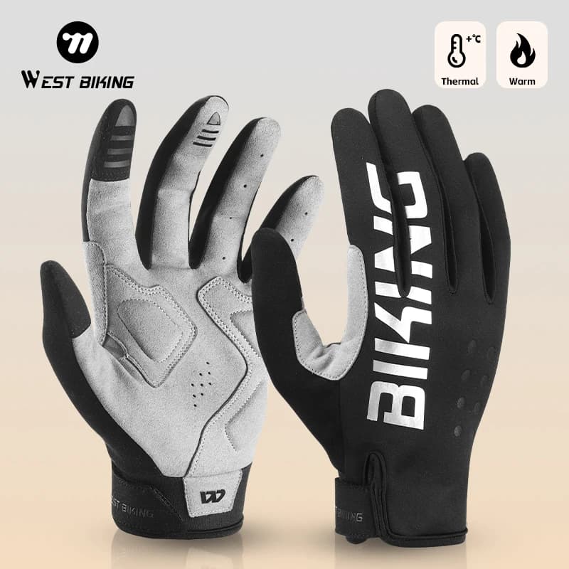 WEST BIKING Autumn Winter Thermal Reflective Full Finger SBR Shock Absorption Touch Screen Gloves Man Cycling Bike Sport Gloves