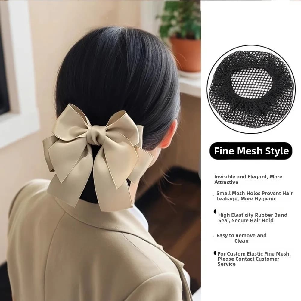 New Comfortable Maid Hair Network with Bow, Elegant Vintage Network for Covering Hair, Double Layer Clip with Spring, Horsetail Clip, Hotel Use