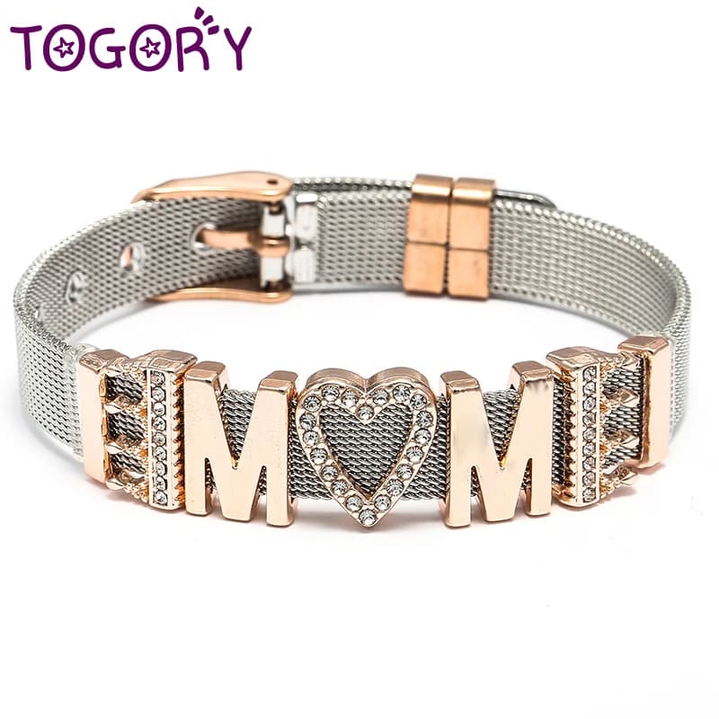 Braccialetti di maglia di acciaio inossidabile di moda MOM per le donne Braccialetti con ciondoli a forma di corona con serratura a cuore madre Regalo di gioielli per la festa della mamma