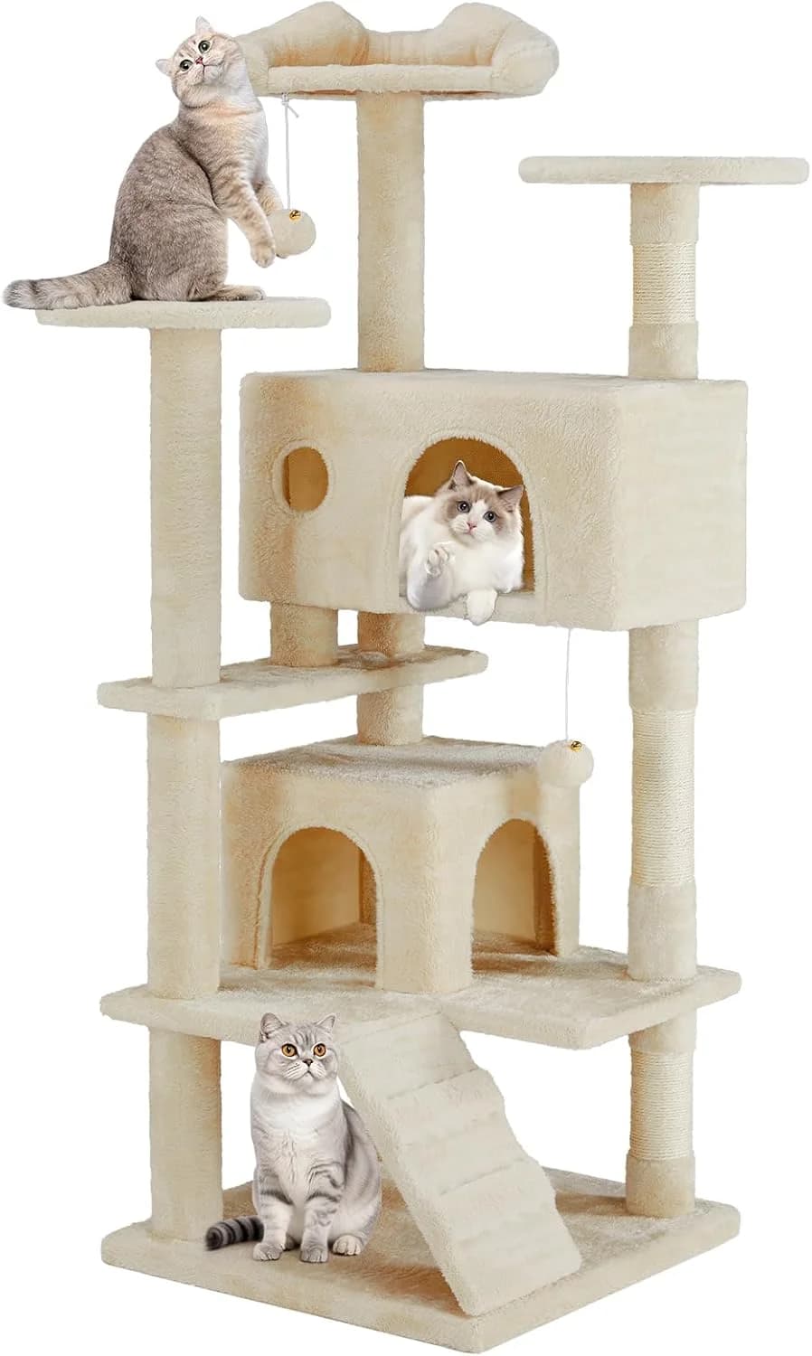 Torre per Gatti da 44 Pollici con Posti di Tiraggio in Sisal Naturale, Amaca e Cuccia per Gatti da Interno e Gattini, Grigio Scuro