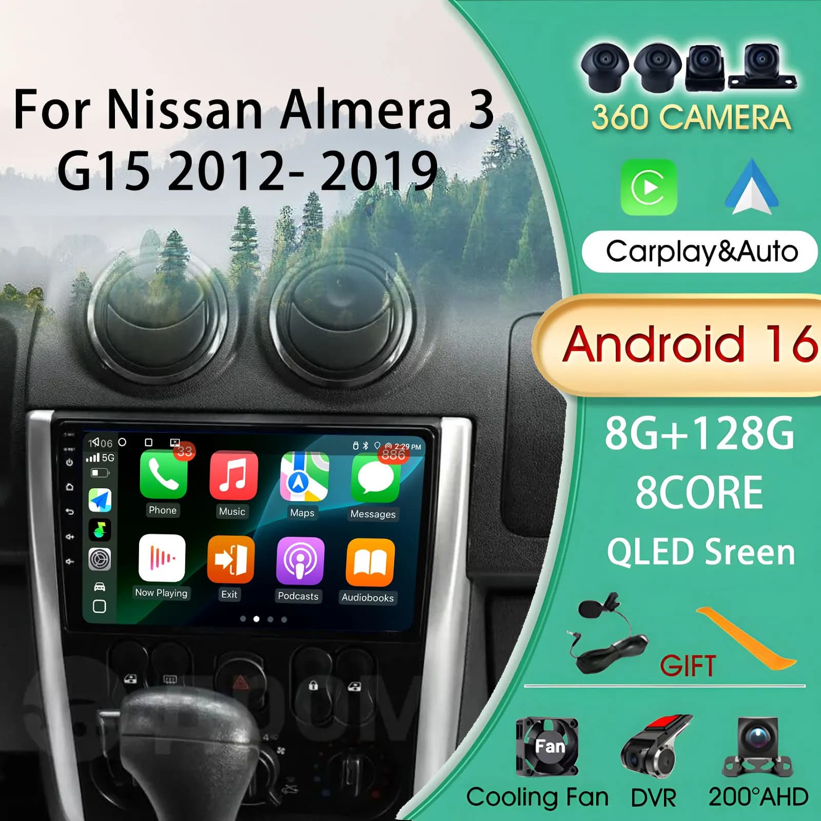 Android 16 Per Nissan Almera 3 G15 2012- 2019 Multimedia Automotive Autoradio GSP Navigazione Video Stereo DSP Subwoofer Radio