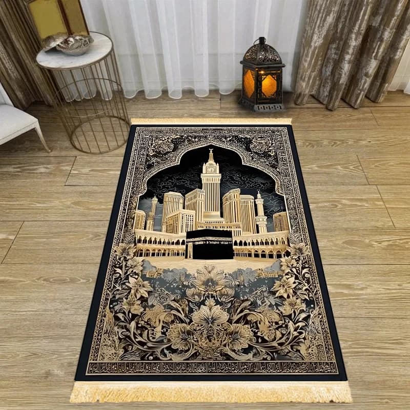 Tappetino da Preghiera Islamico VIKAMA Holy City, Pieghevole e Portatile, per Uso Interno ed Esterno, Regalo per Hajj, Pellegrinaggio e Ramadan