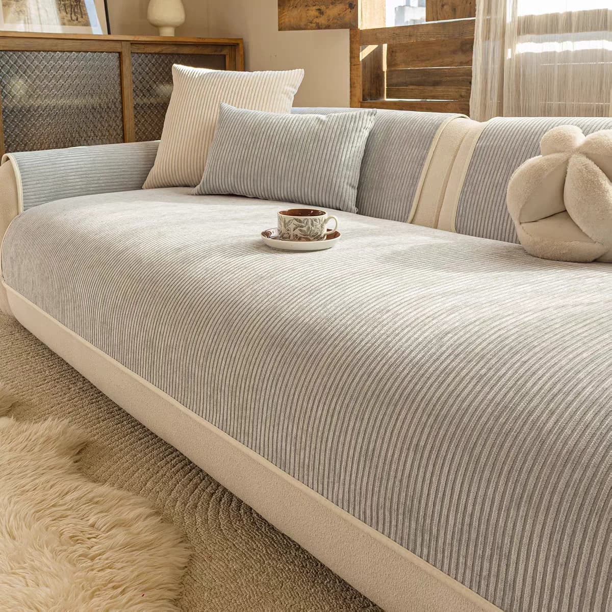 Minimalism Stripe Chenille Sofa Cover for Living Room Renovation Decor All Seasons Washable Sofa Towel Slipcover
