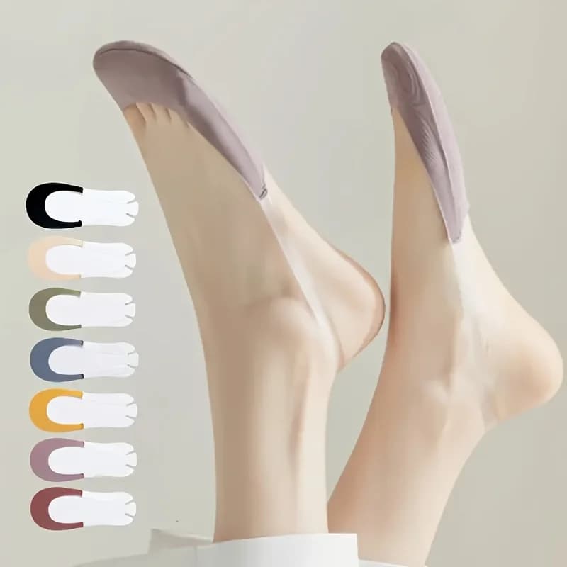 5Pairs of summer thin ice silk shallow mouth invisible suspender half palm boat socks non-slip and high heels socks