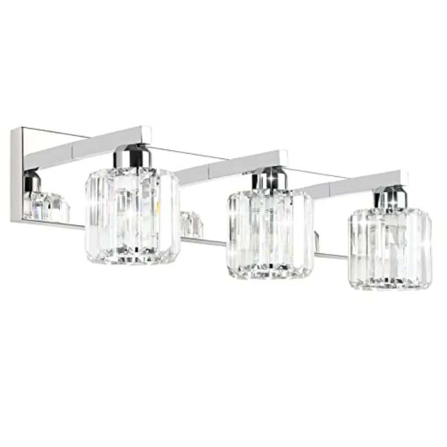 Lampada da Parete in Cristallo per Bagno, Illuminazione Moderna per Specchio, Applique a 3 Luci