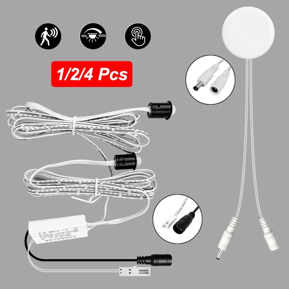 12V 24V DC Plug Touch Sensor Switch 60W/120W 25mm Penetrable Stepless Dimming for LED Cabinets Light Lighting/PIR Motion Switch