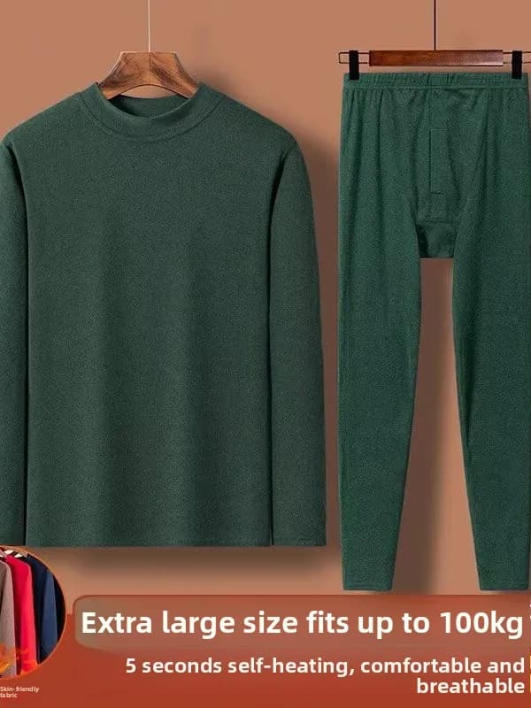 Set di biancheria intima termica da uomo, con fodera in pile su entrambi i lati, ispessita e integrata, per autunno e inverno, composto da maglia e pantaloni.