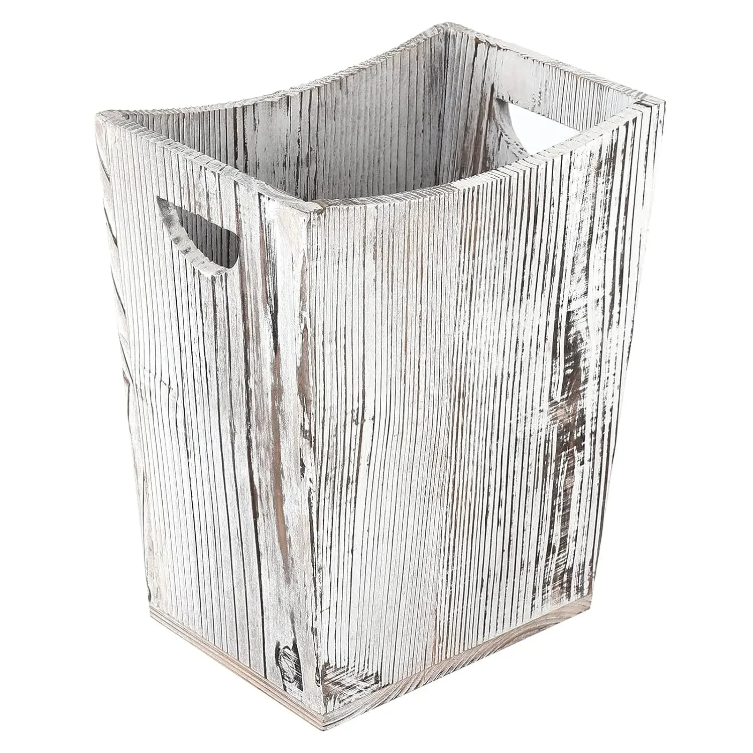 Pattumiera in legno massello | Cestino della spazzatura piccolo rustico con manici, bidone della spazzatura compatto per riporre il bagno/camera da letto/ufficio (grigio)