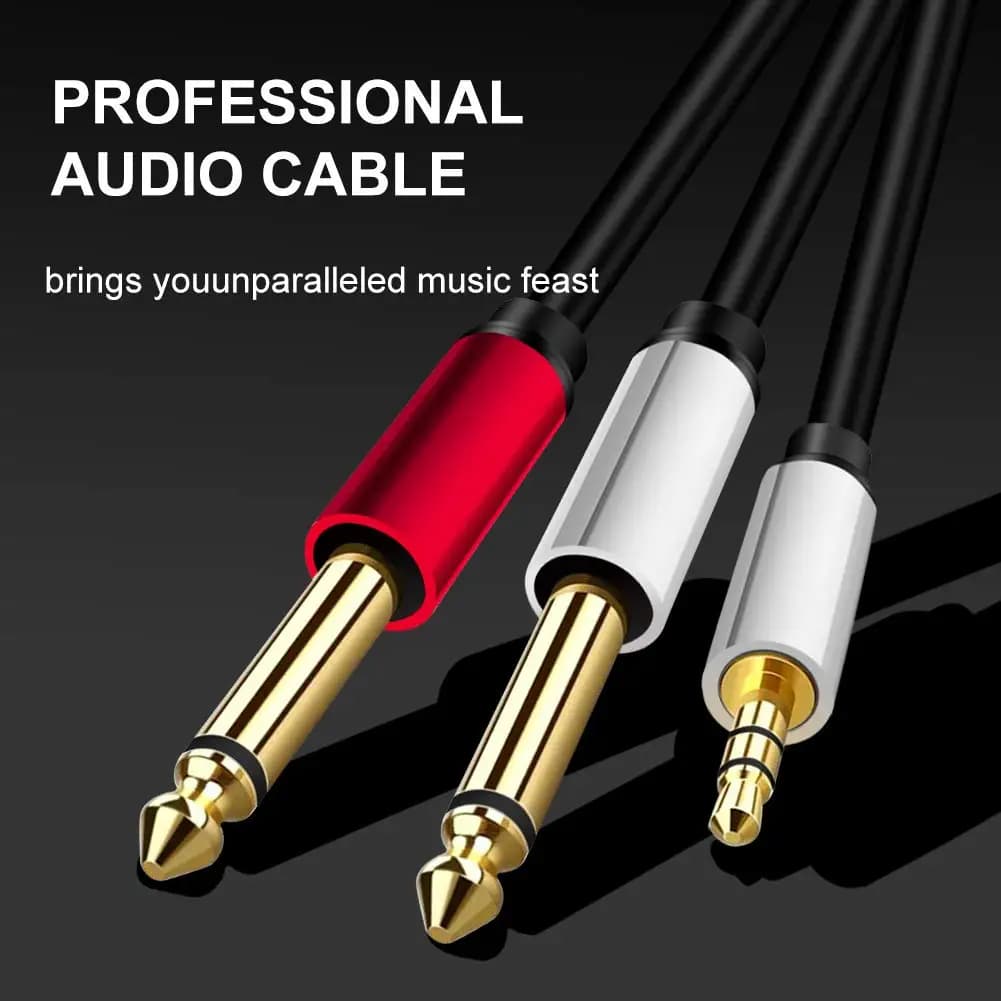 Placcato Oro 3.5mm Stereo 1/8 TRS A Doppio 6.35mm 1/4 TS Mono Y Splitter Cavo Adattatore Audio per il Telefono PC Scheda Audio Mixer altoparlante